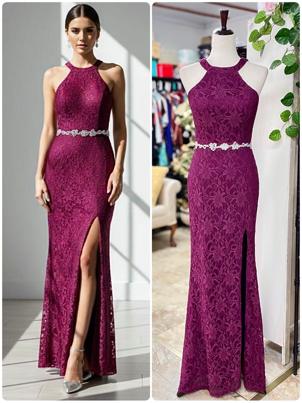 Vintage Y2K City Studio Glitter Lace Halter Prom Gown Open Back Dress Size 7
